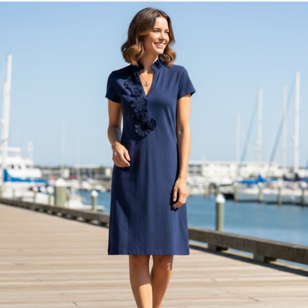 Lilly Pulitzer Clary Polo Shirt Dress Short Sleeve Dress Navy Blue XS Nautical